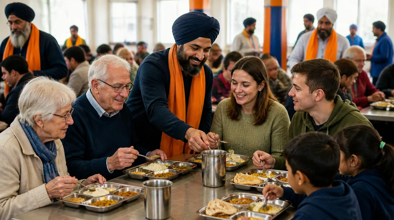 Concept image of British families from different backgrounds enjoying a vegetarian community meal together